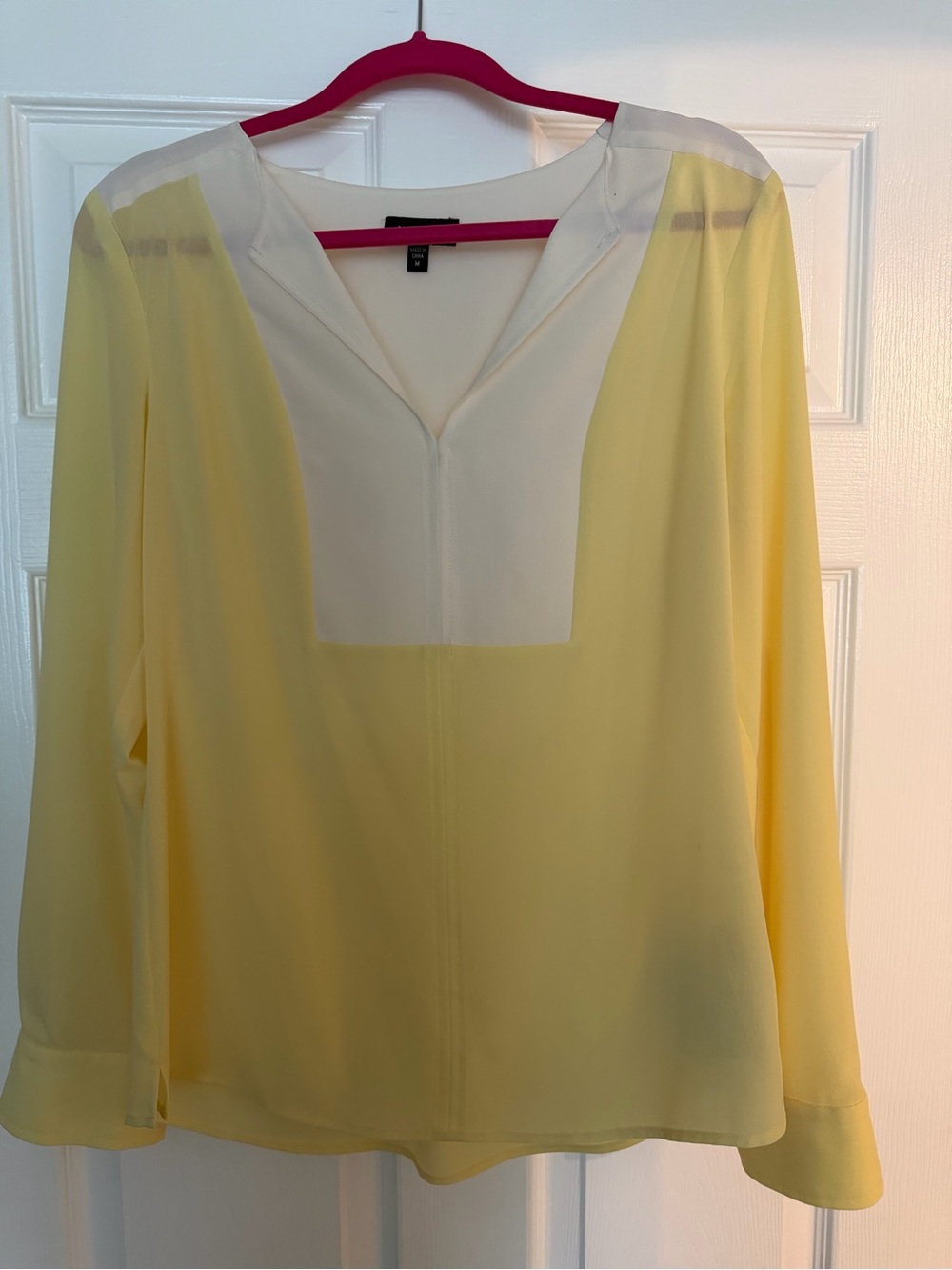 bebe Yellow and Cream Contrast Yoke Blouse